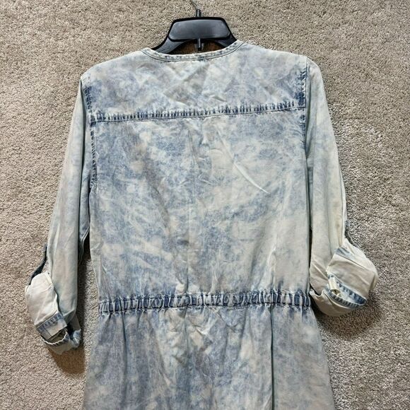 Chico's NWT Dynamic Denim Long Jean Jacket Women's XS Acid Wash Drawstring Snap - Picture 10 of 13